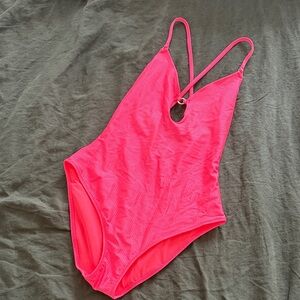 Aerie Neon Pink Ribbed One-Piece Swimsuit